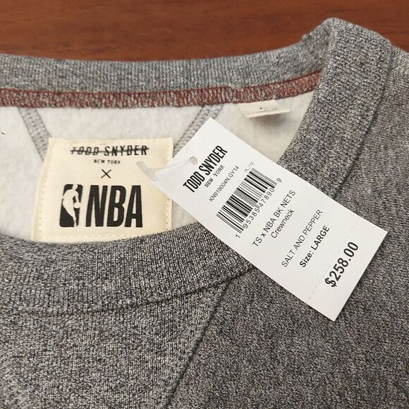 Todd Snyder X NBA Brooklyn Nets Crewneck Sweatshirt Salt Pepper Men's Size L - Picture 3 of 4